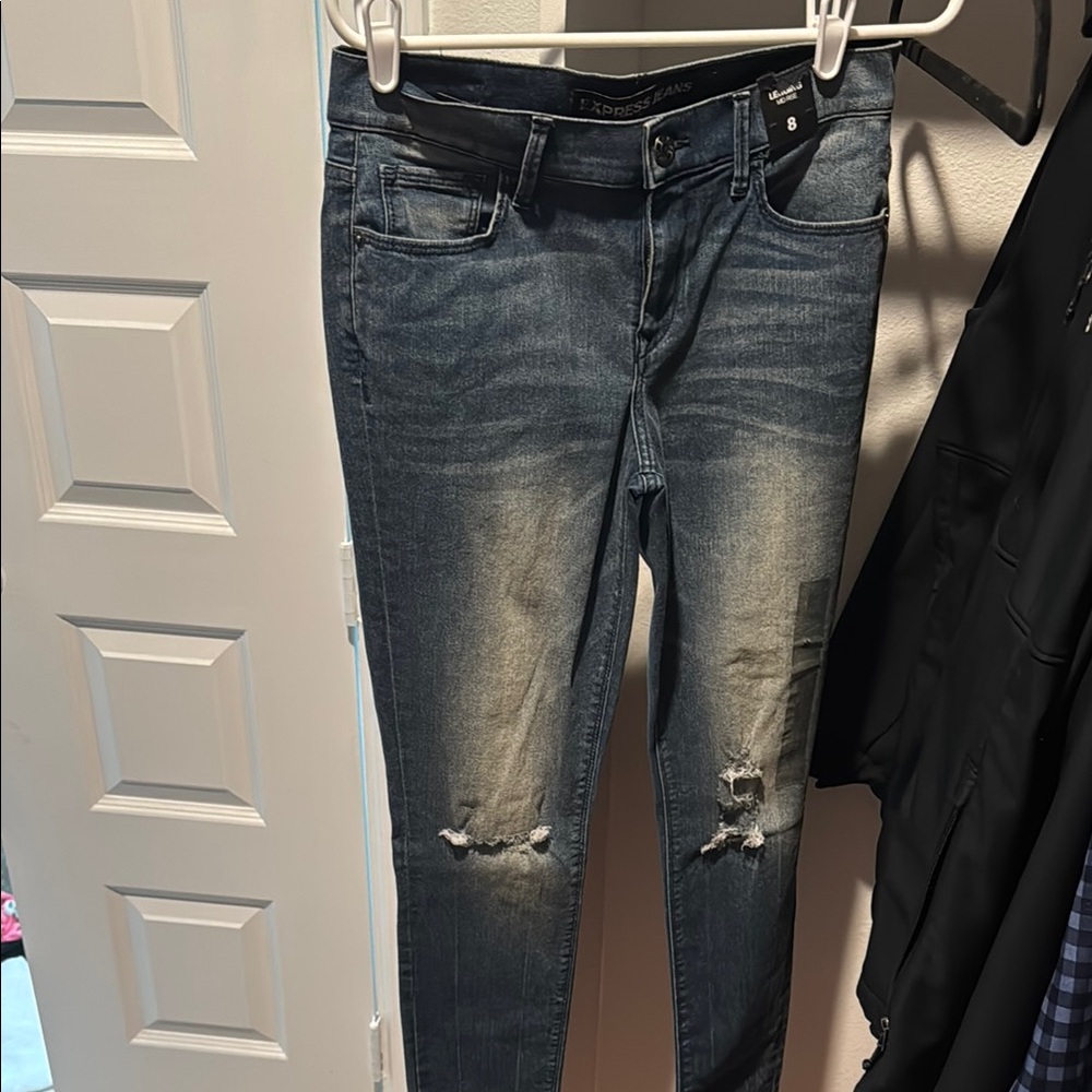 Express Blue Skinny Jeans Distressed Style